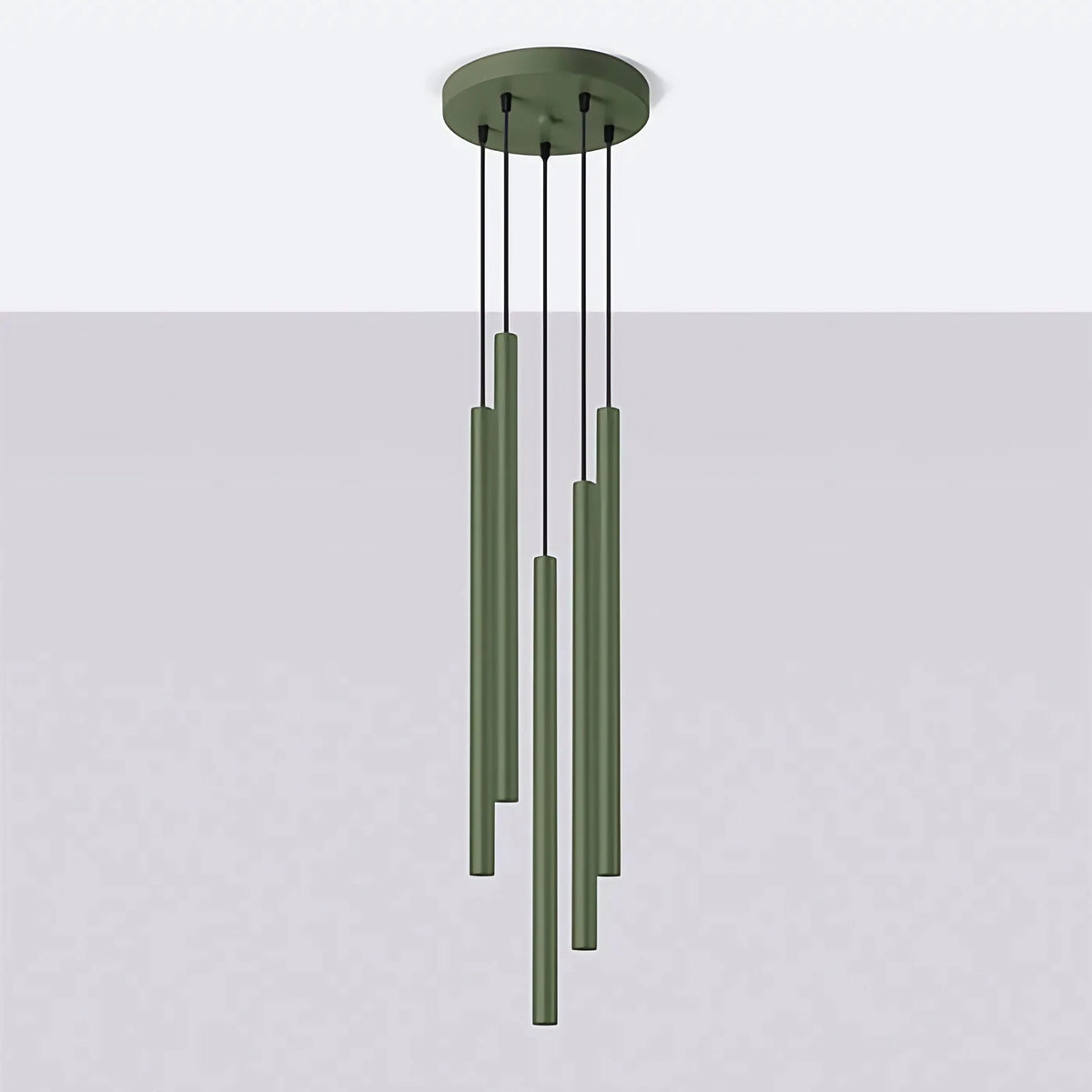 Suspension à tubes fins colorés, de 1 à 5 lumières, 18 teintes, vert olive