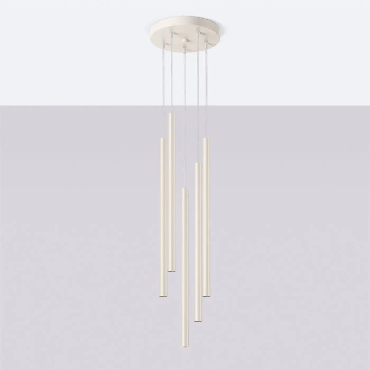 Suspension à tubes fins colorés, de 1 à 5 lumières, 18 teintes, beige
