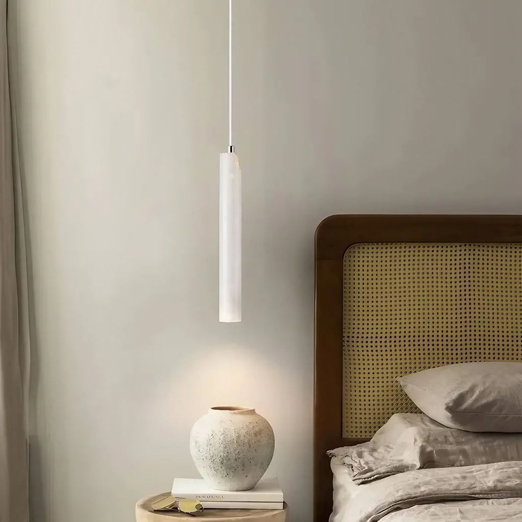 Suspension tube LED aspect pierre claire, pour tête de lit