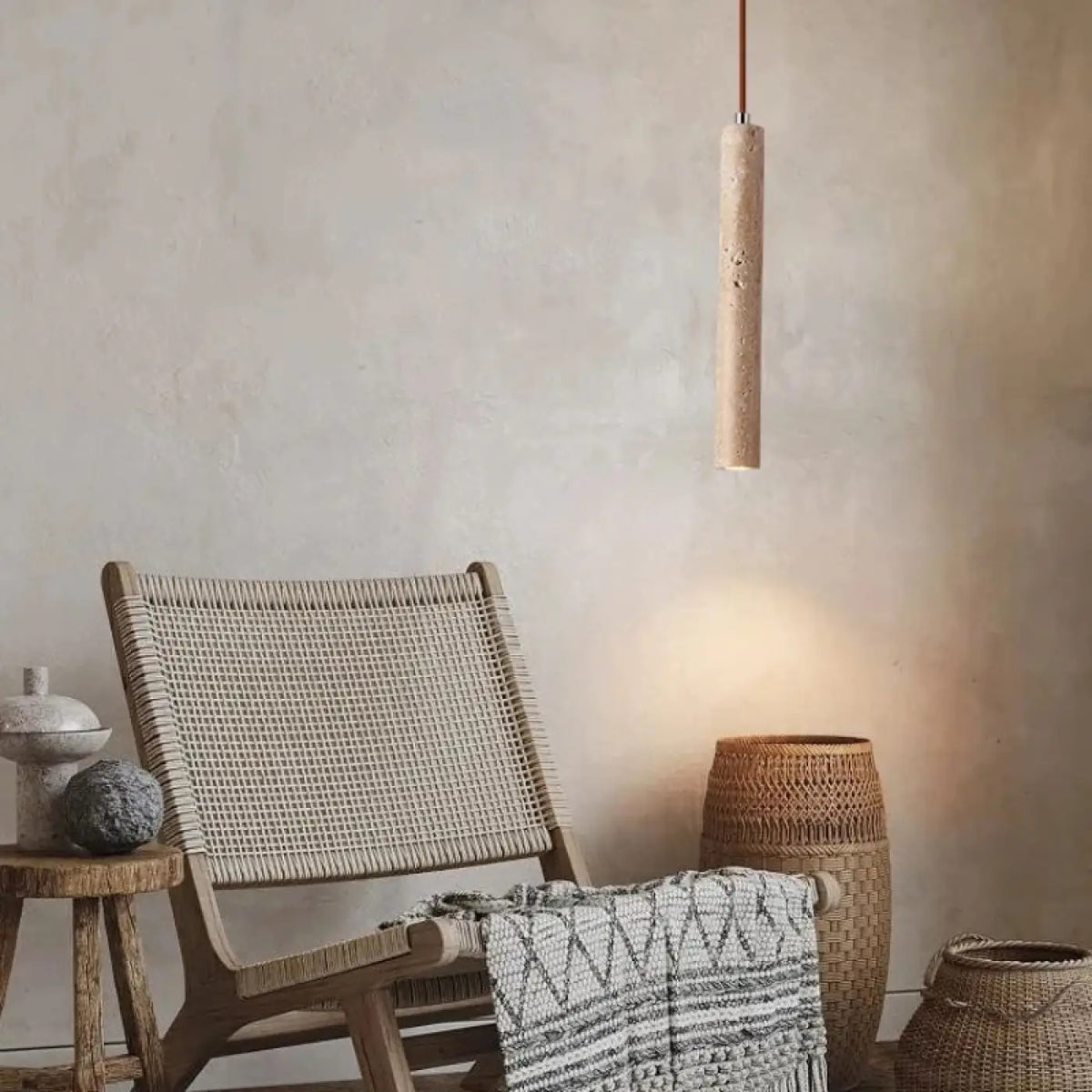 Suspension tube LED aspect pierre claire, pour tête de lit