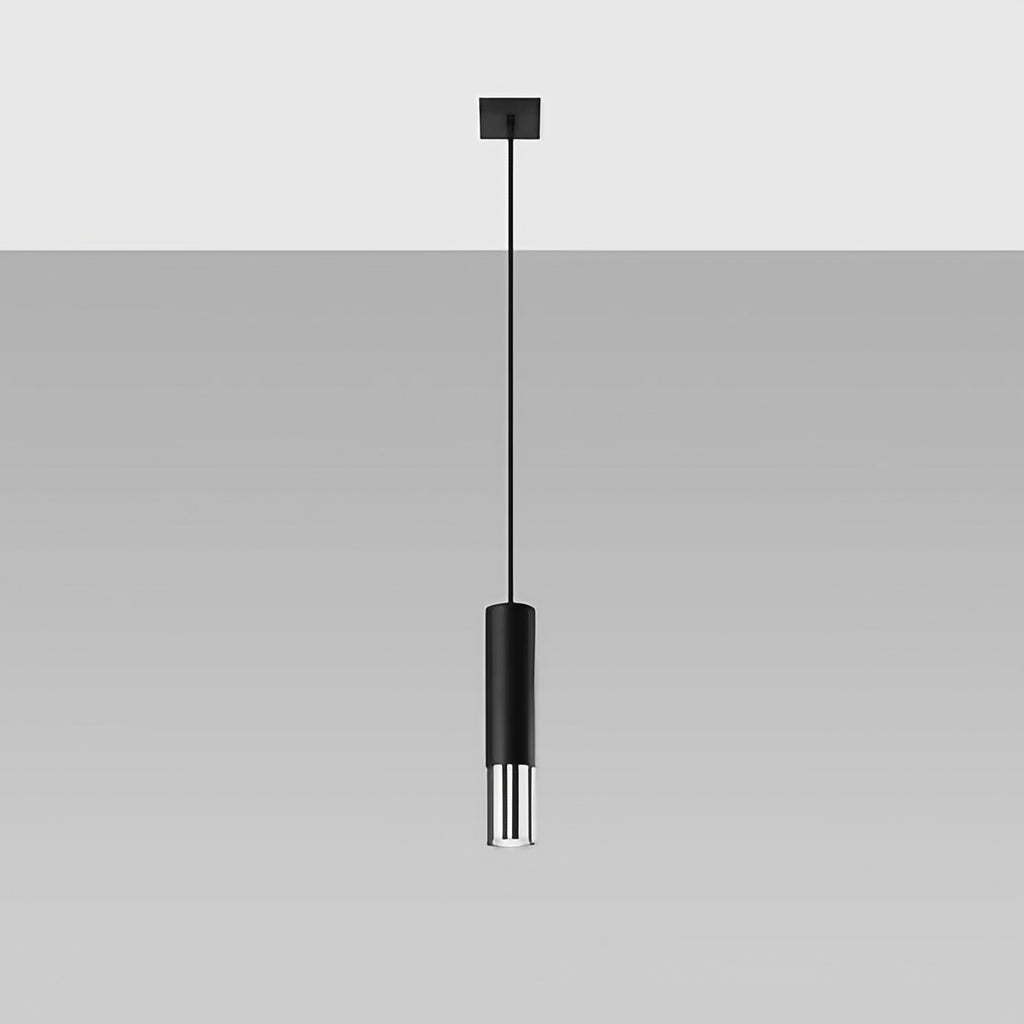 Suspension tube en acier noir mat, bague chromée, cuivre ou dorée, noir/chromé