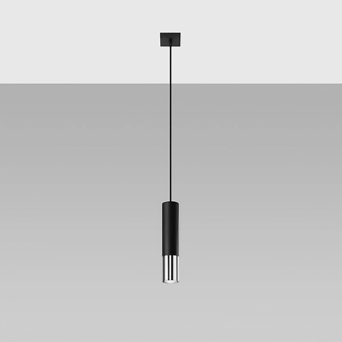 Suspension tube en acier noir mat, bague chromée, cuivre ou dorée, noir/chromé