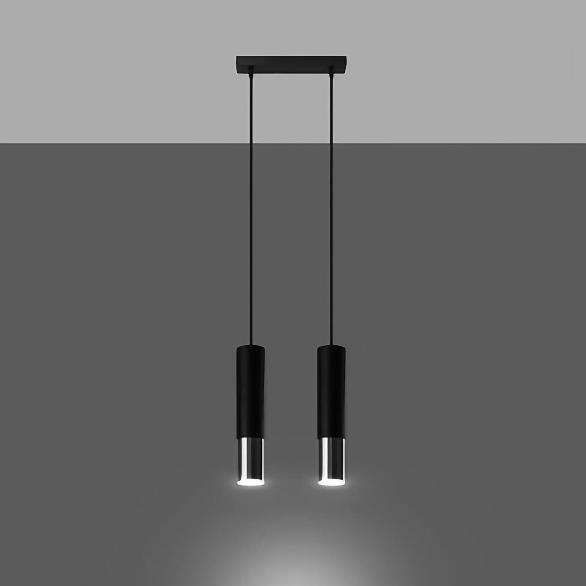 Suspension tube en acier noir mat, bague chromée, cuivre ou dorée