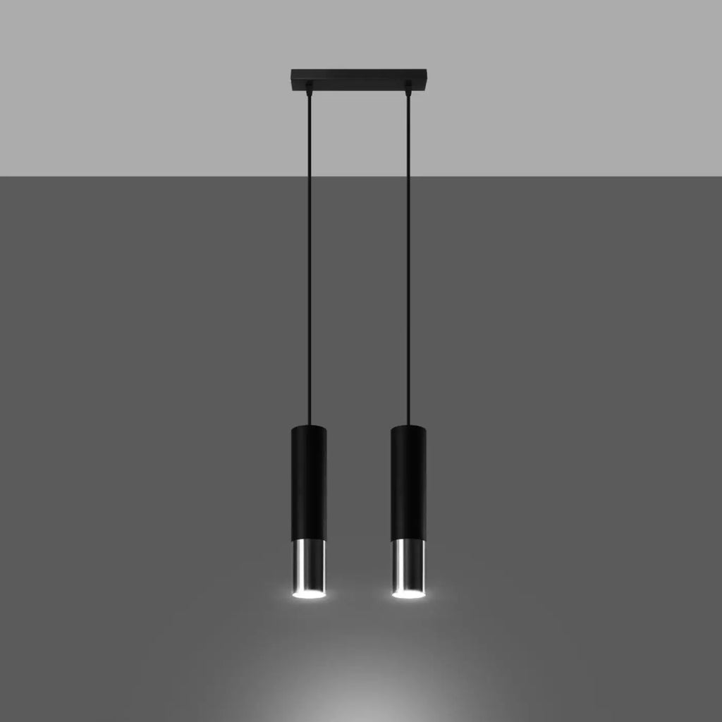 Suspension tube en acier noir mat, bague chromée, cuivre ou dorée