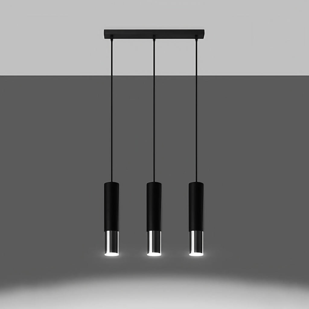 Suspension tube en acier noir mat, bague chromée, cuivre ou dorée