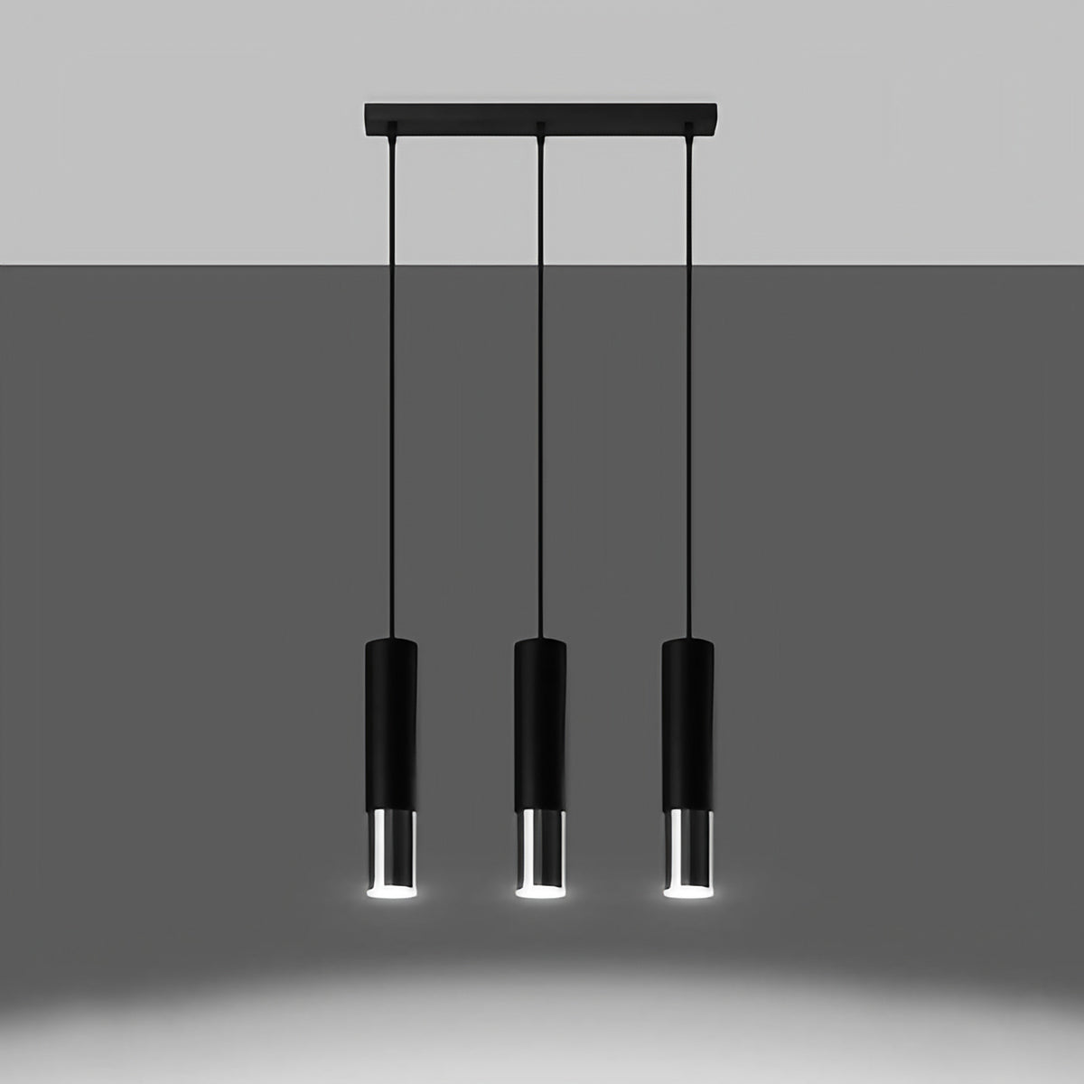Suspension tube en acier noir mat, bague chromée, cuivre ou dorée