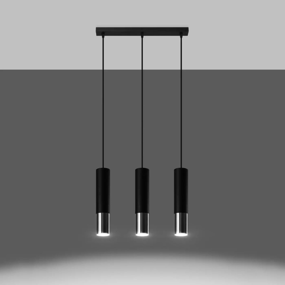 Suspension tube en acier noir mat, bague chromée, cuivre ou dorée