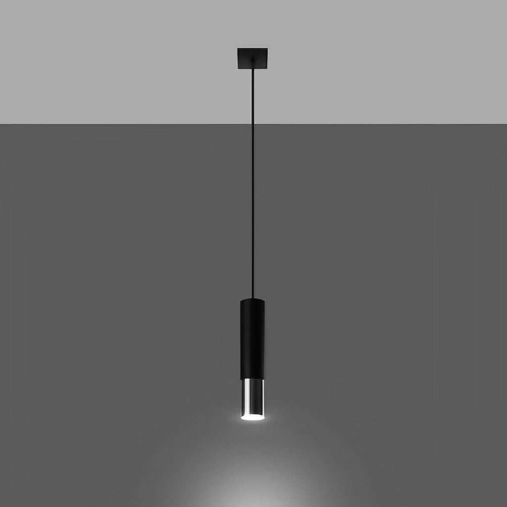 Suspension tube en acier noir mat, bague chromée, cuivre ou dorée