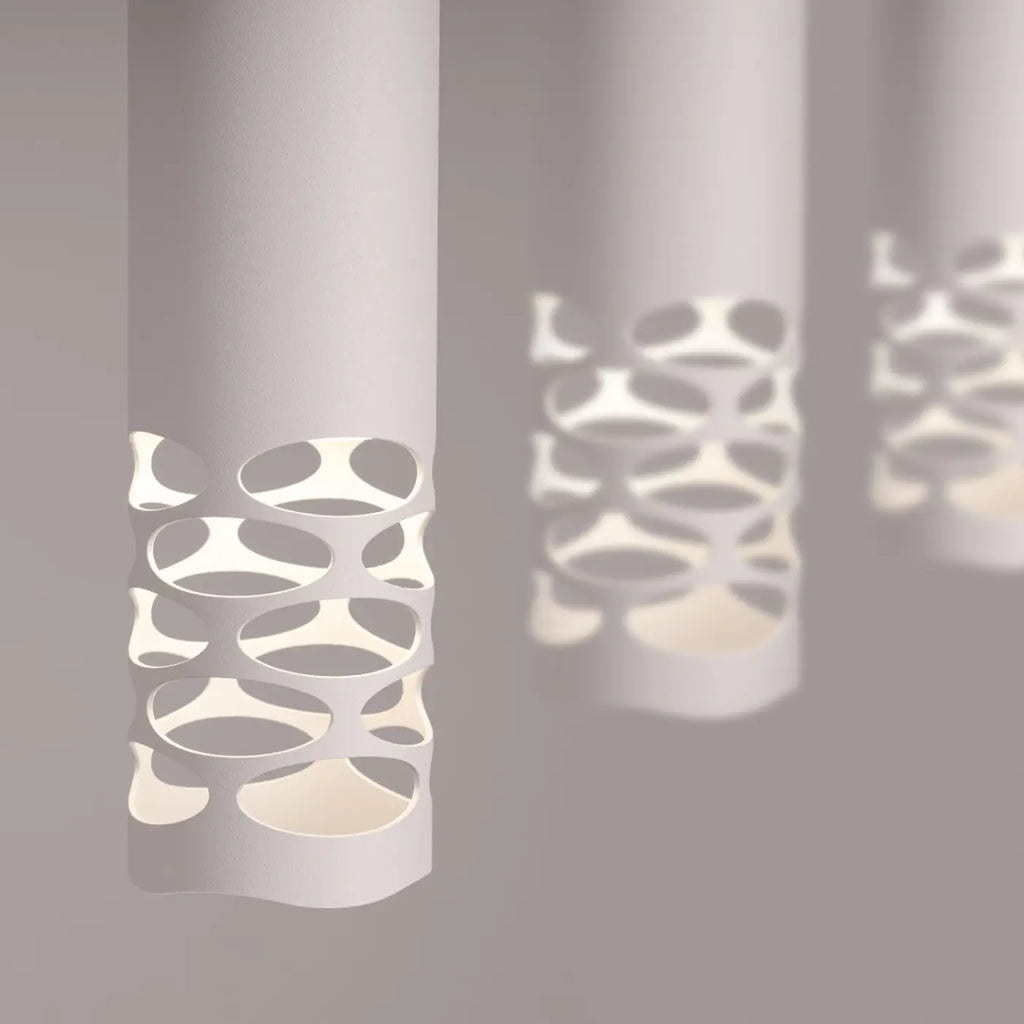 Suspension tube en acier blanc, bas ajouré d'ovales, GU10