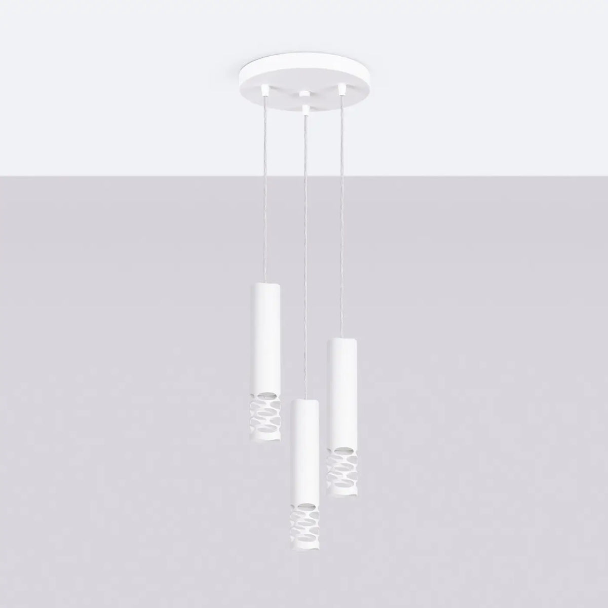 Suspension tube en acier blanc, bas ajouré d'ovales, GU10