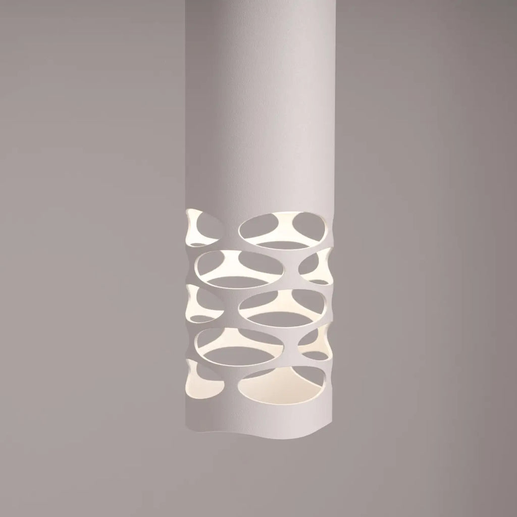 Suspension tube en acier blanc, bas ajouré d'ovales, GU10
