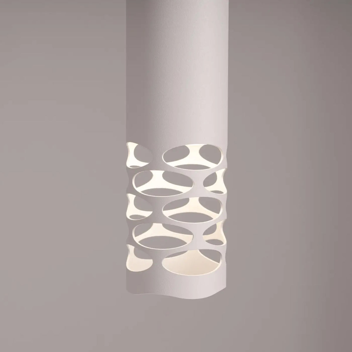 Suspension tube en acier blanc, bas ajouré d'ovales, GU10