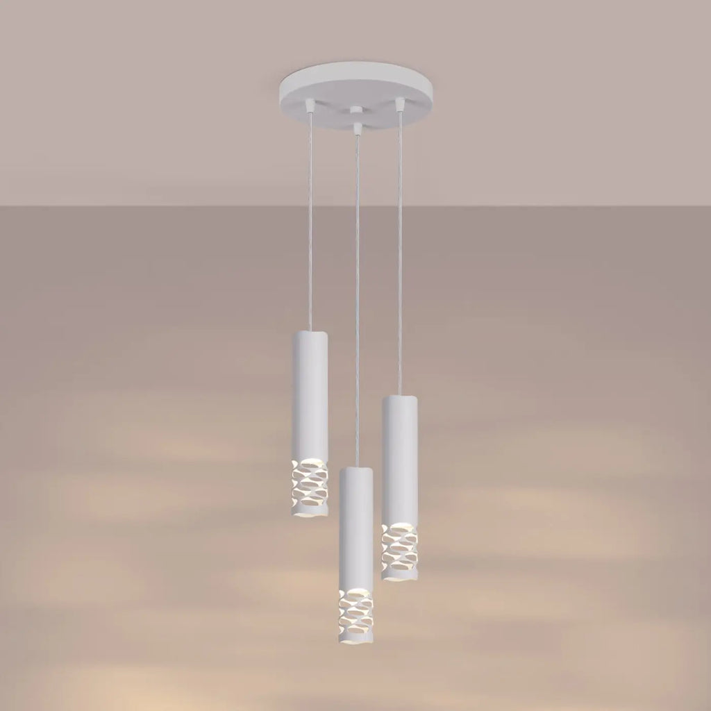 Suspension tube en acier blanc, bas ajouré d'ovales, GU10