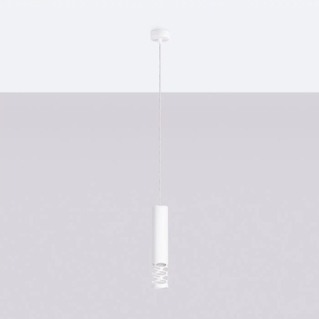 Suspension tube en acier blanc, bas ajouré d'ovales, GU10