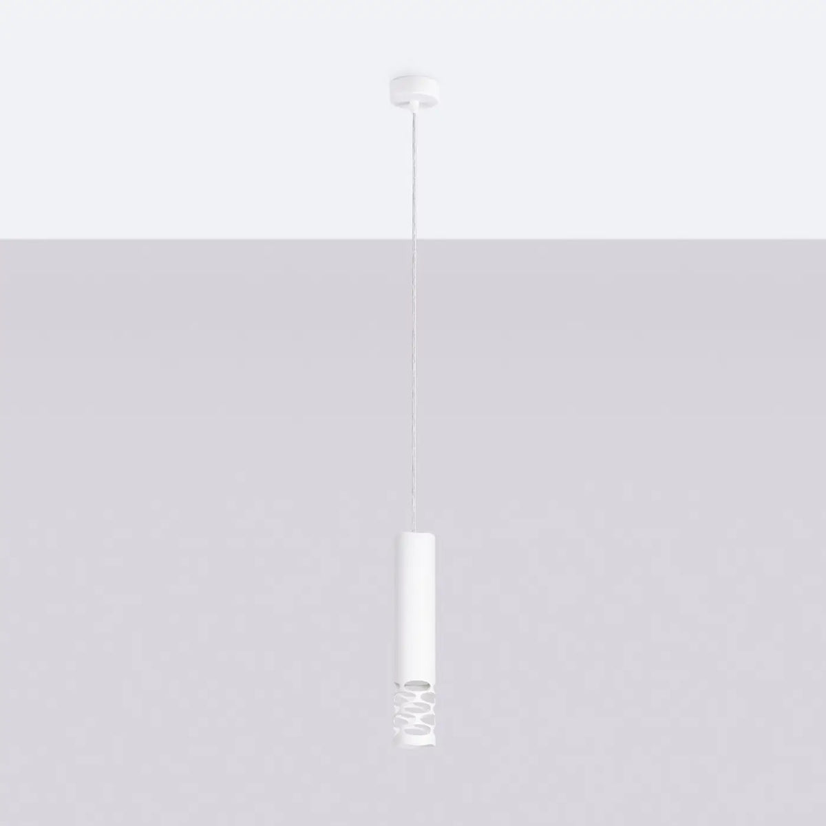 Suspension tube en acier blanc, bas ajouré d'ovales, GU10