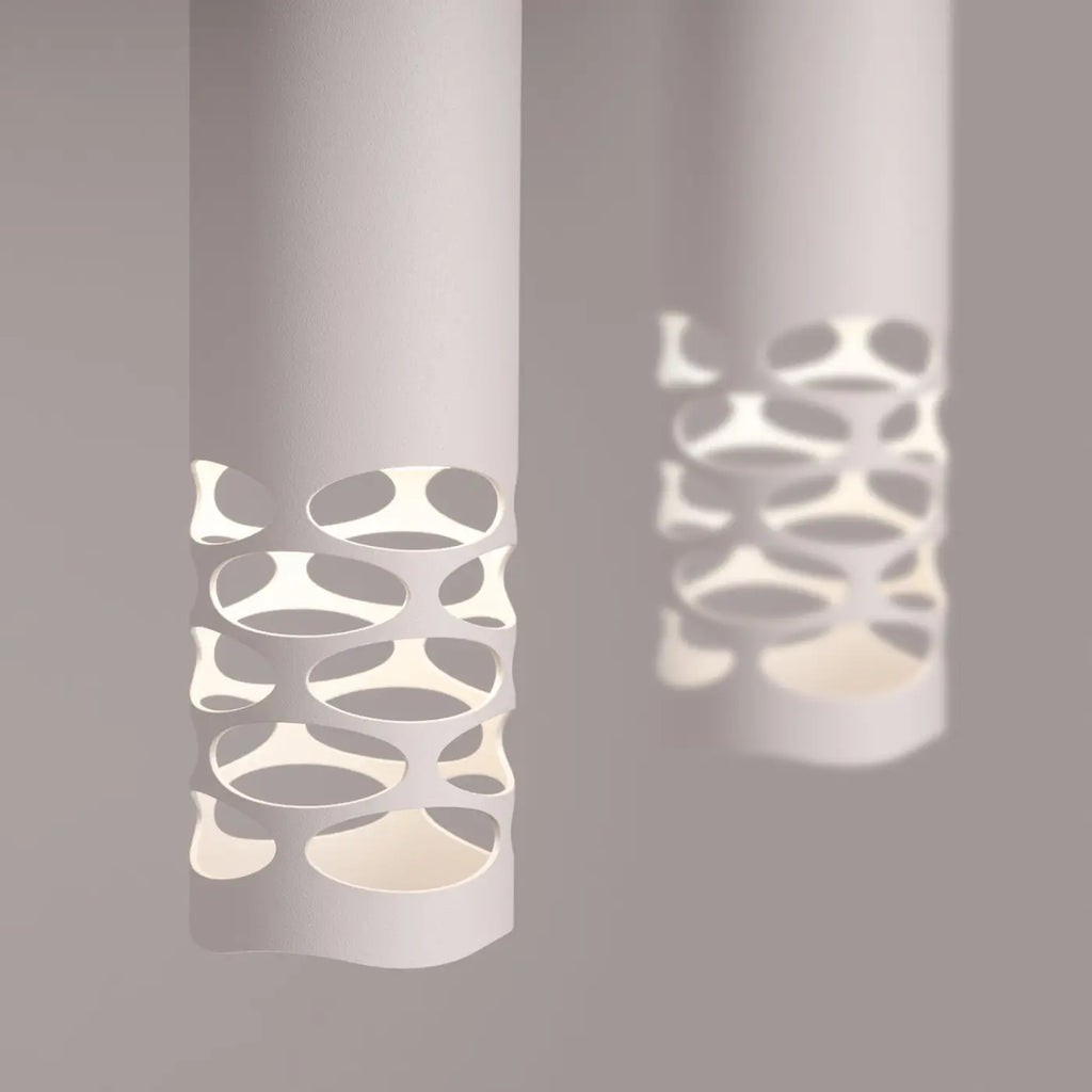 Suspension tube en acier blanc, bas ajouré d'ovales, GU10