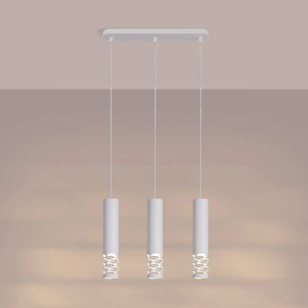 Suspension tube en acier blanc, bas ajouré d'ovales, GU10