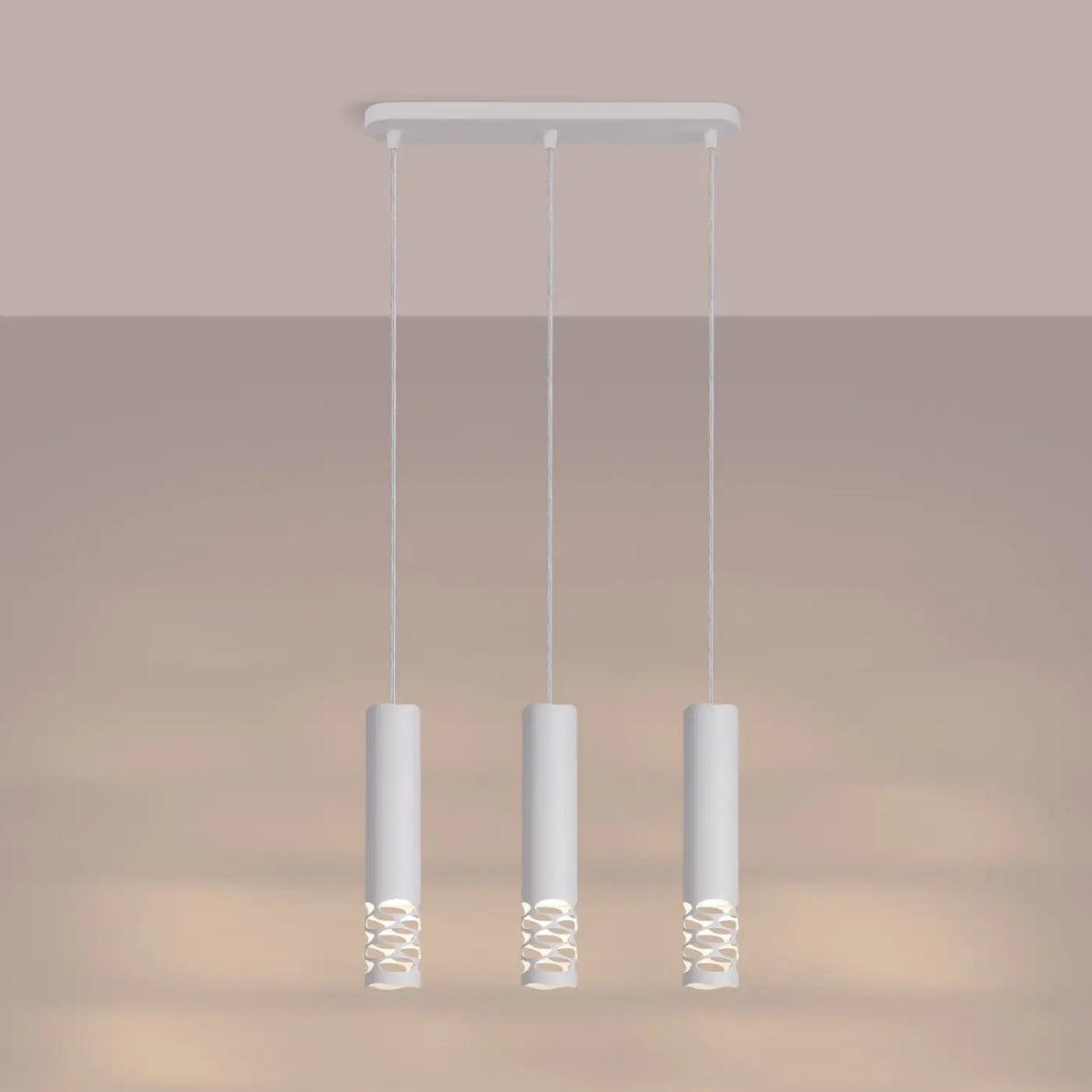 Suspension tube en acier blanc, bas ajouré d'ovales, GU10