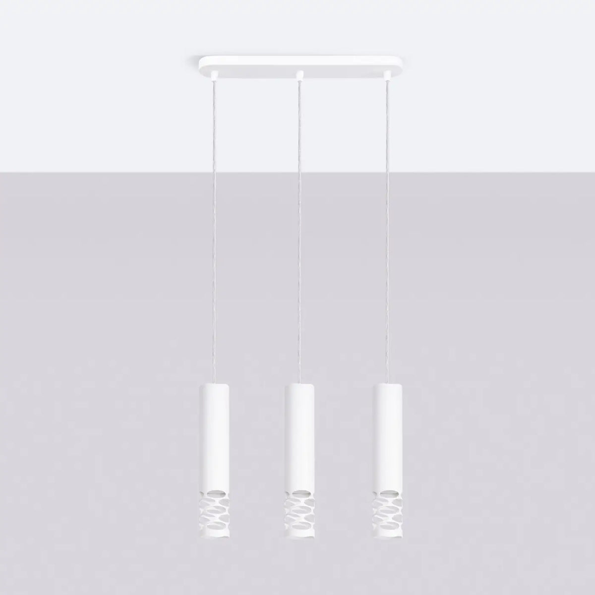 Suspension tube en acier blanc, bas ajouré d'ovales, GU10