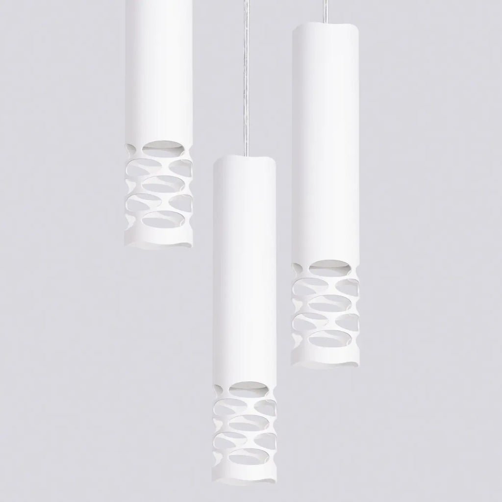 Suspension tube en acier blanc, bas ajouré d'ovales, GU10