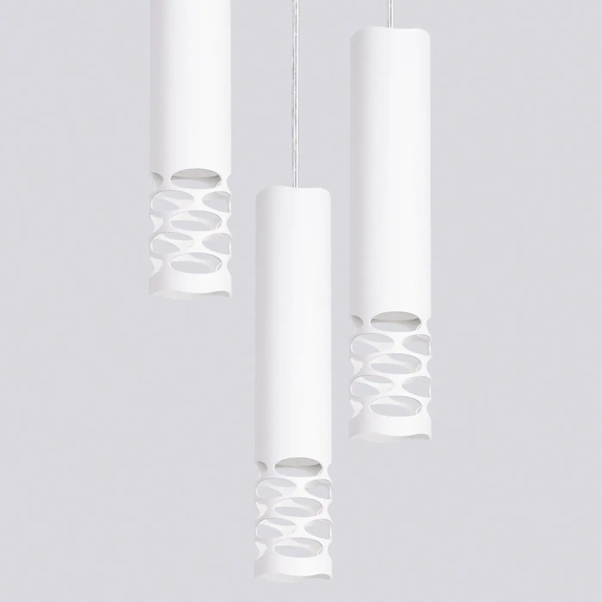 Suspension tube en acier blanc, bas ajouré d'ovales, GU10