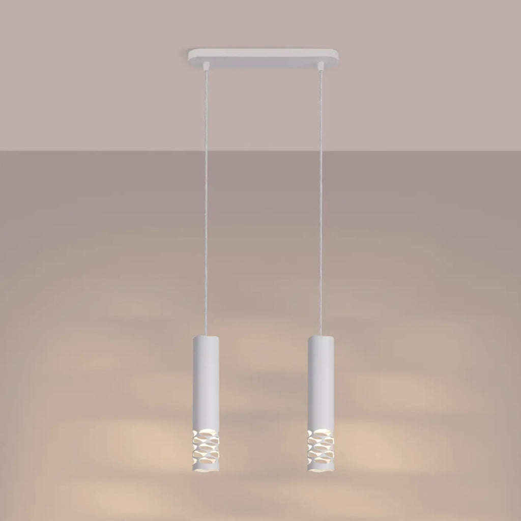 Suspension tube en acier blanc, bas ajouré d'ovales, GU10