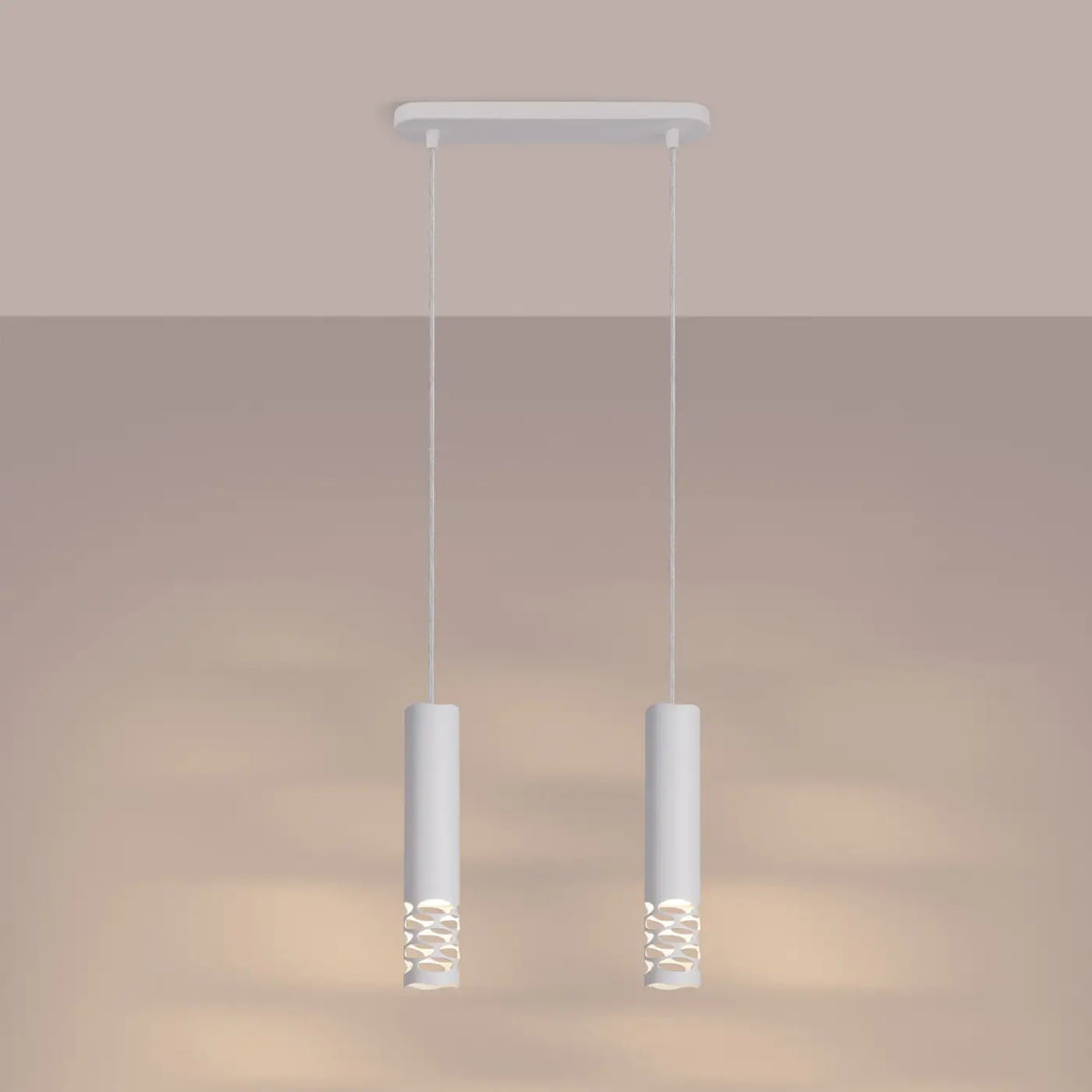 Suspension tube en acier blanc, bas ajouré d'ovales, GU10