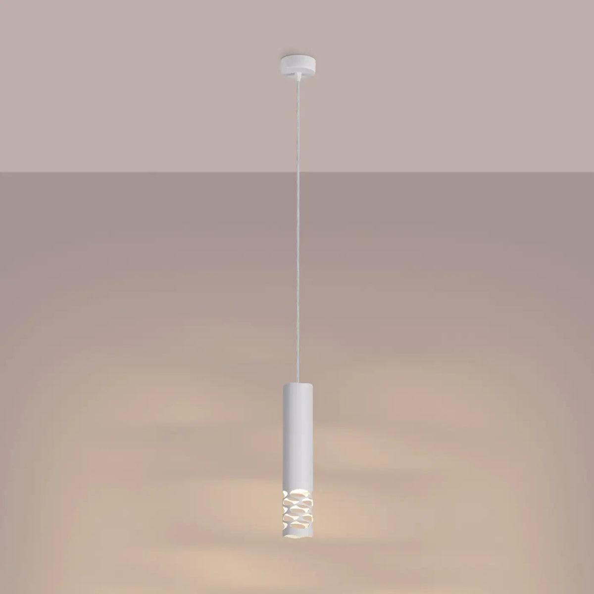 Suspension tube en acier blanc, bas ajouré d'ovales, GU10