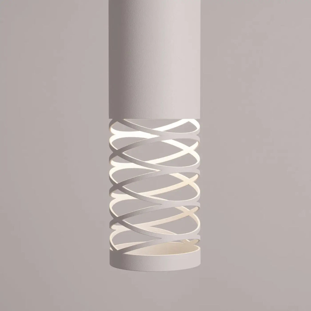 Suspension tube en acier blanc ajouré d'une spirale, GU10