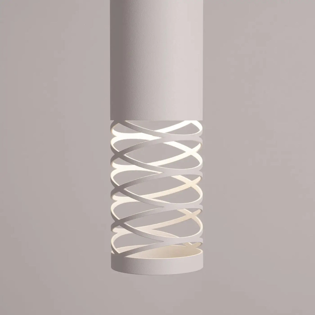 Suspension tube en acier blanc ajouré d'une spirale, GU10