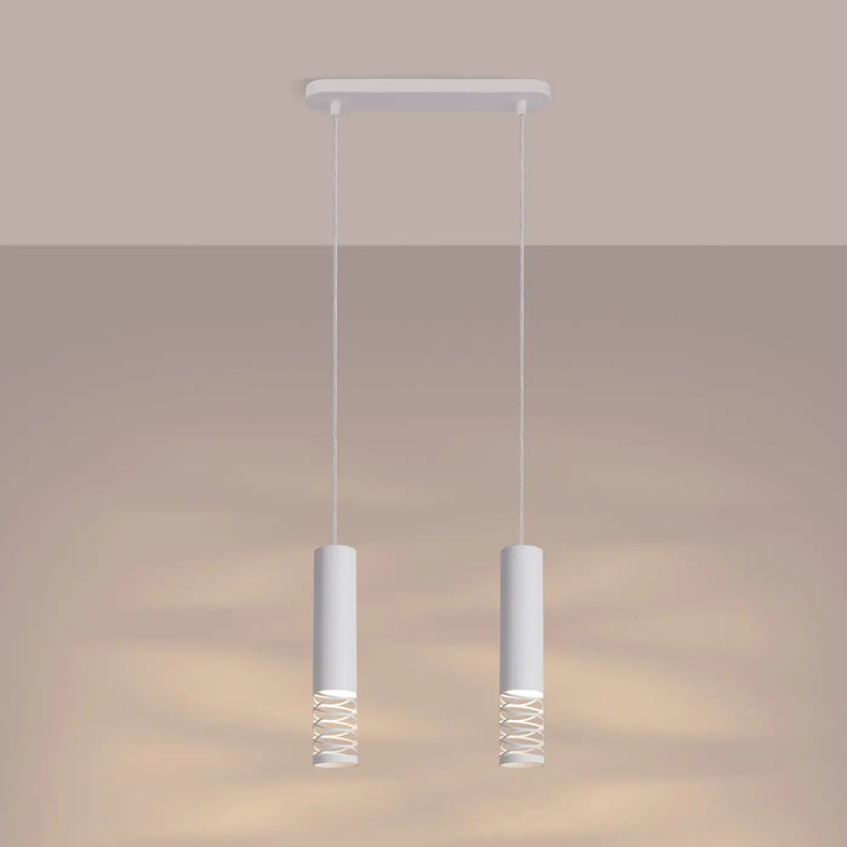 Suspension tube en acier blanc ajouré d'une spirale, GU10
