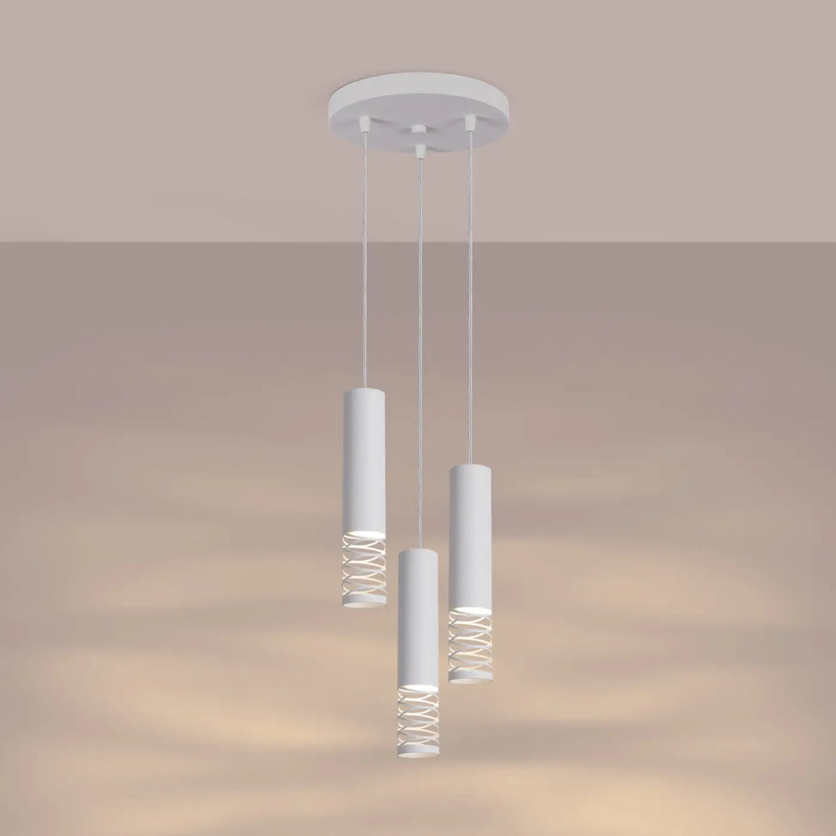Suspension tube en acier blanc ajouré d'une spirale, GU10