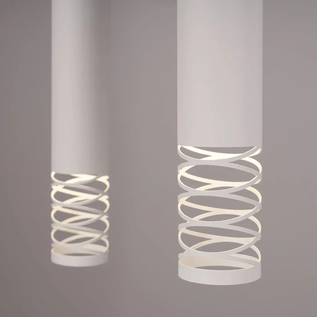 Suspension tube en acier blanc ajouré d'une spirale, GU10