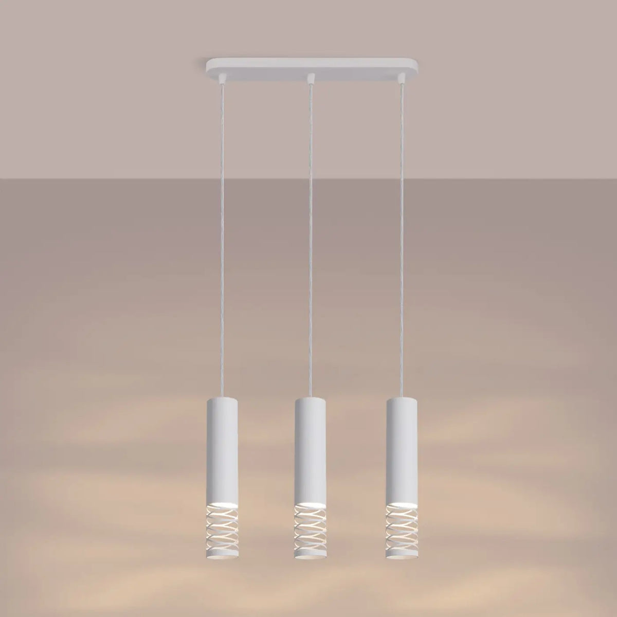 Suspension tube en acier blanc ajouré d'une spirale, GU10