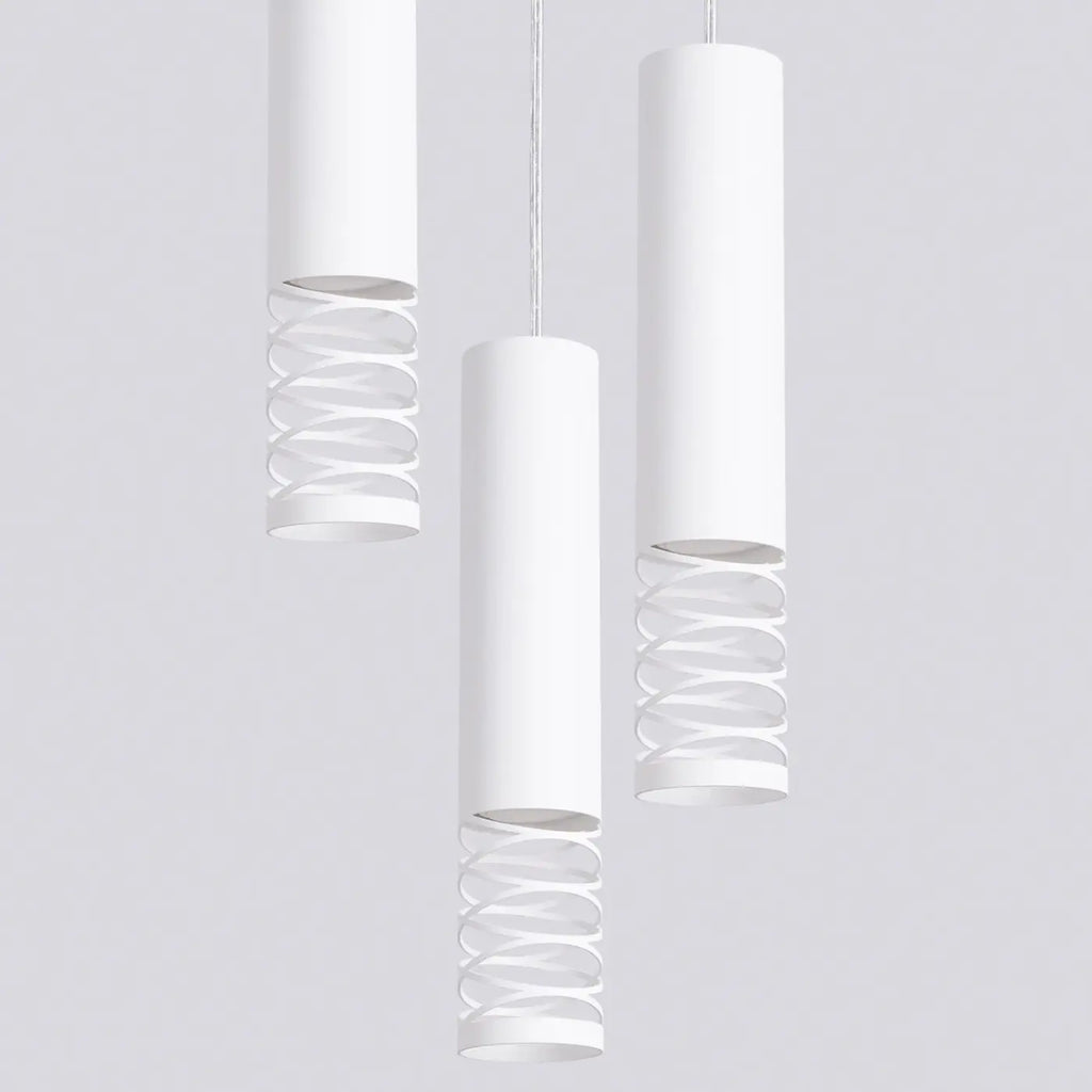 Suspension tube en acier blanc ajouré d'une spirale, GU10