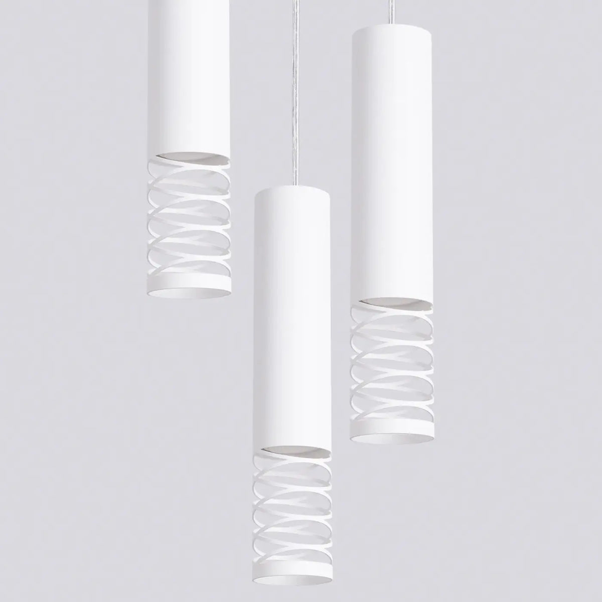 Suspension tube en acier blanc ajouré d'une spirale, GU10
