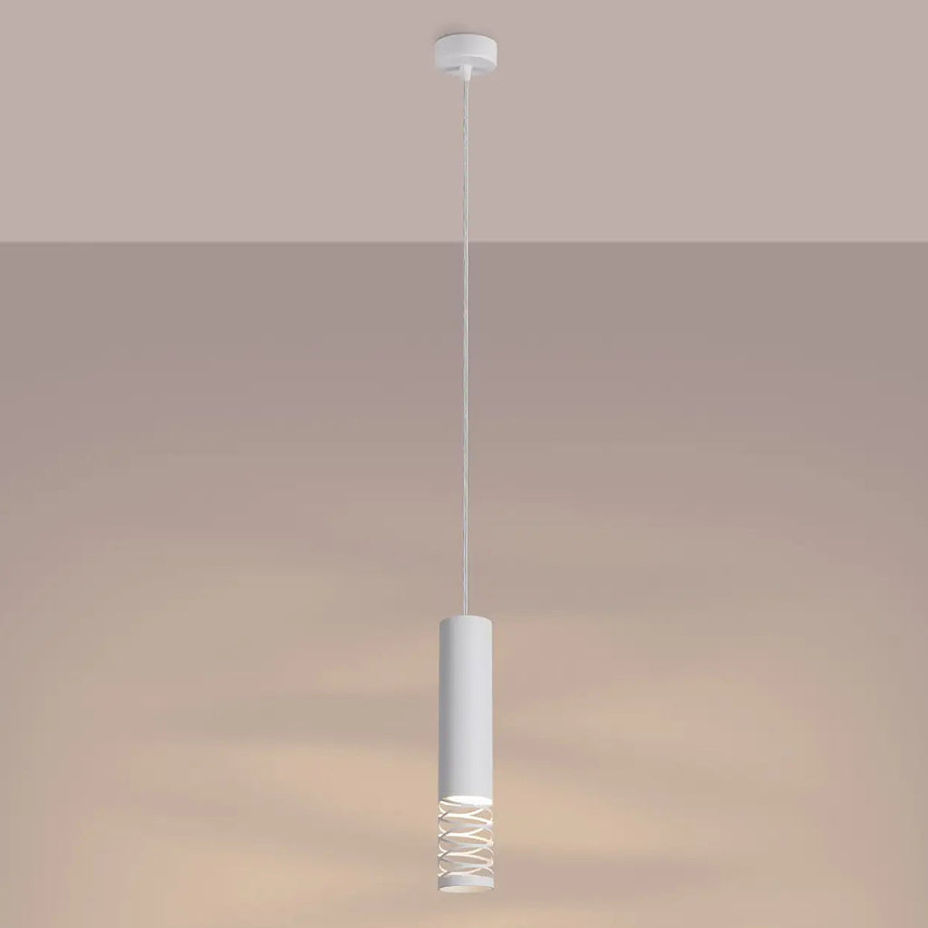 Suspension tube en acier blanc ajouré d'une spirale, GU10