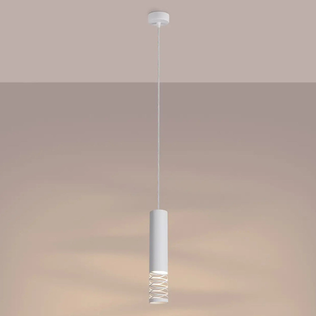 Suspension tube en acier blanc ajouré d'une spirale, GU10
