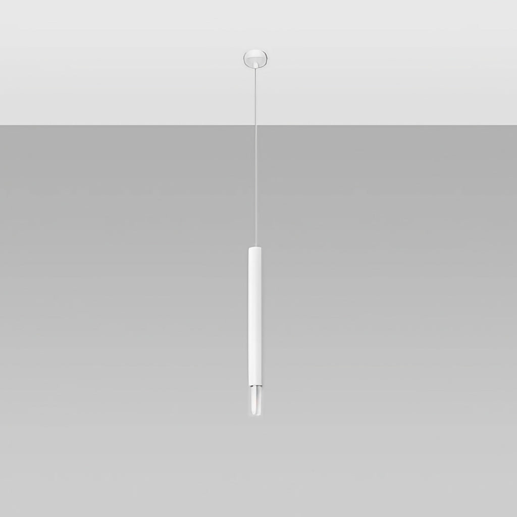 Suspension tube fin en acier à embout de verre, 1 à 3 lumières, blanc