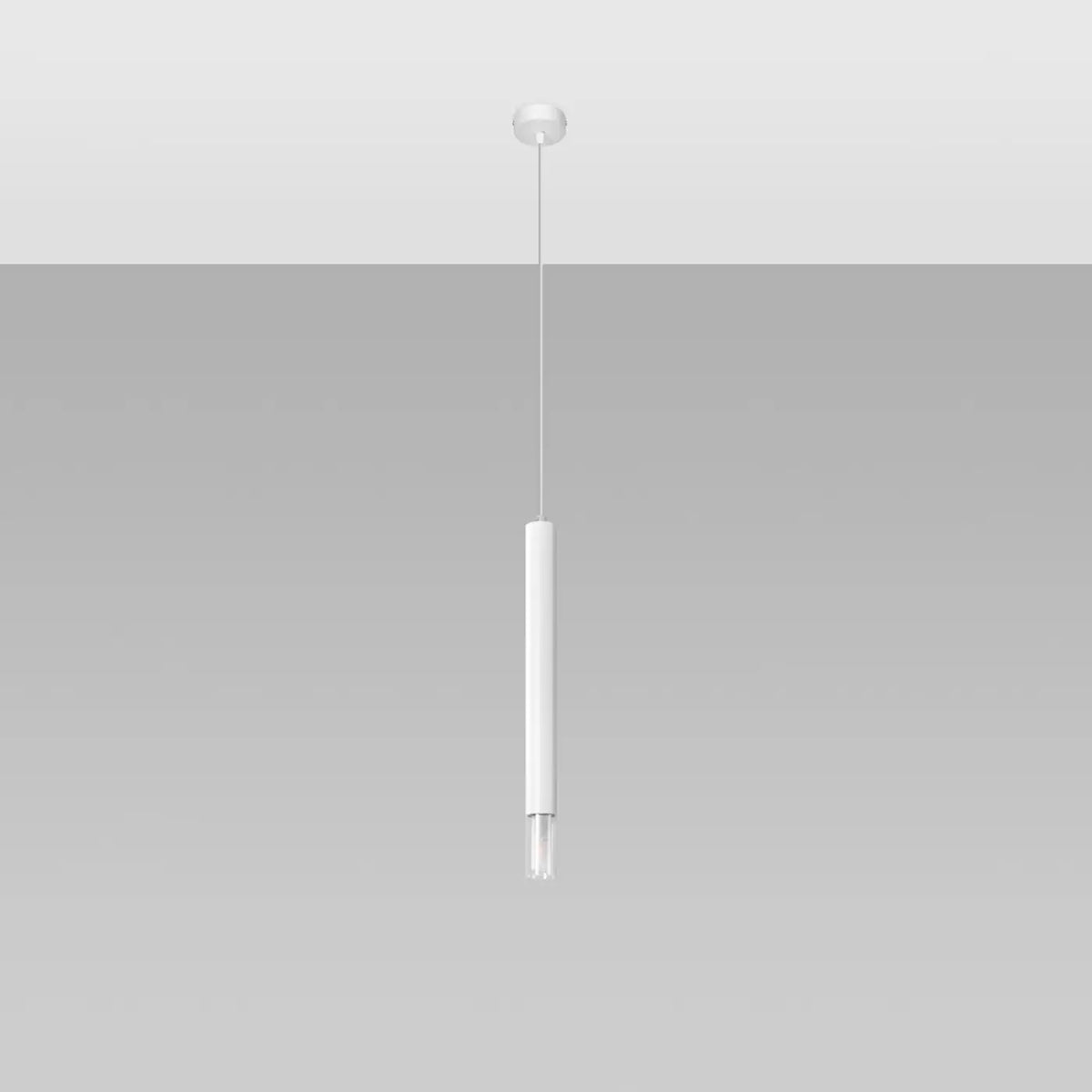 Suspension tube fin en acier à embout de verre, 1 à 3 lumières, blanc