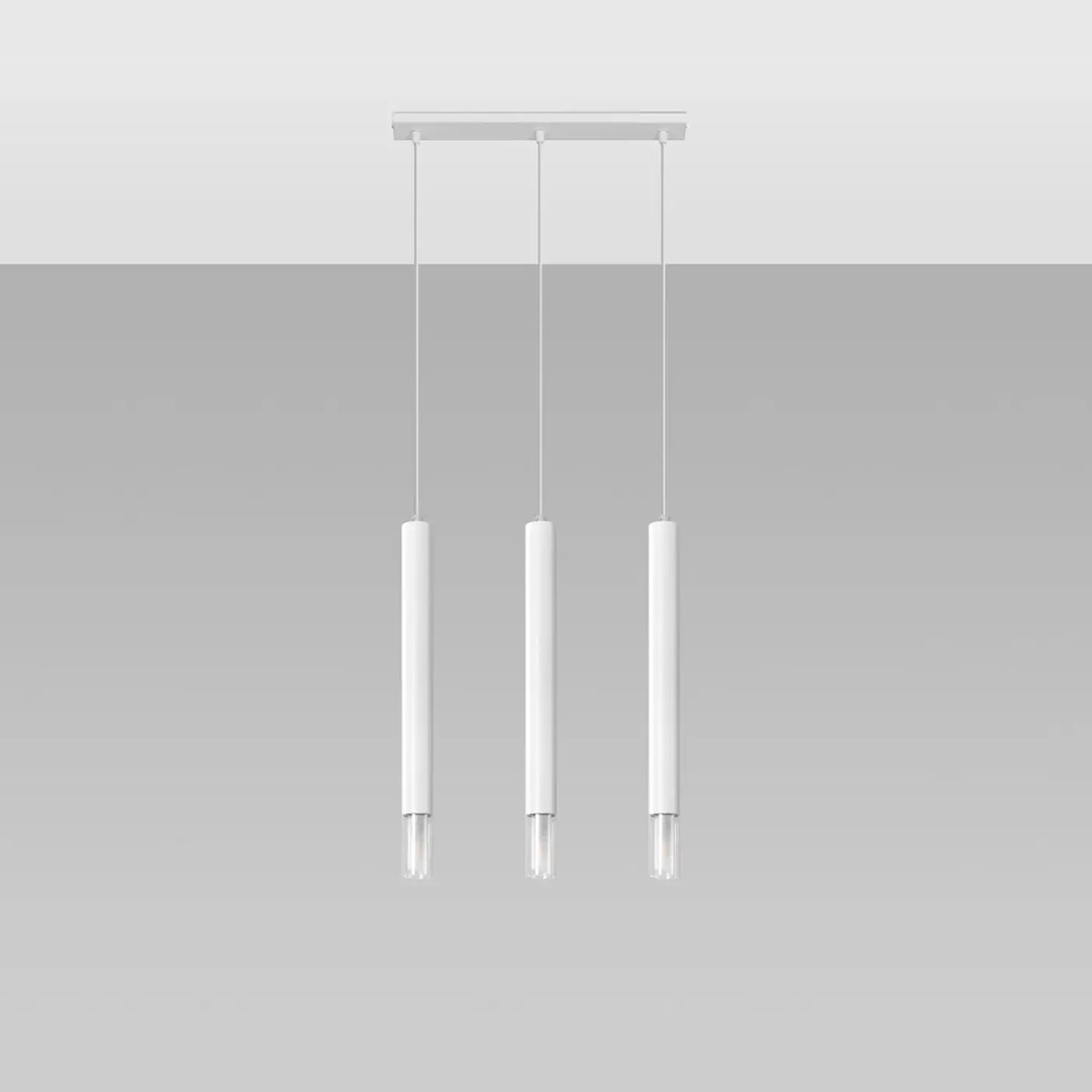 Suspension tube fin en acier à embout de verre, 1 à 3 lumières, blanc