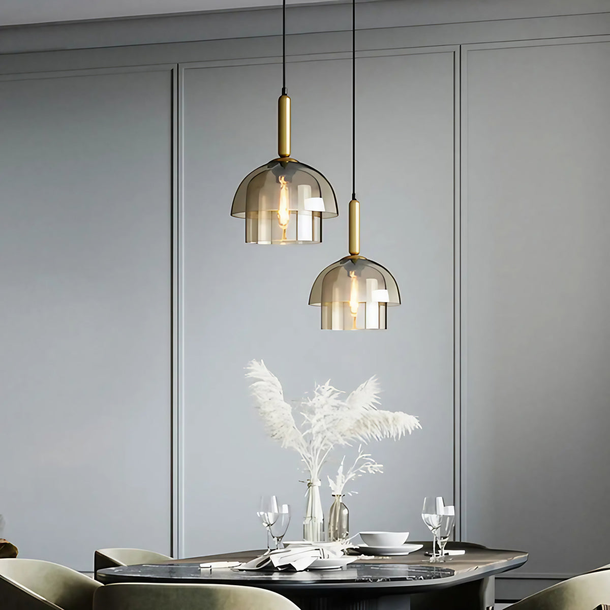 Suspension cloche en verre ambré, ampoule rétro, S ou M