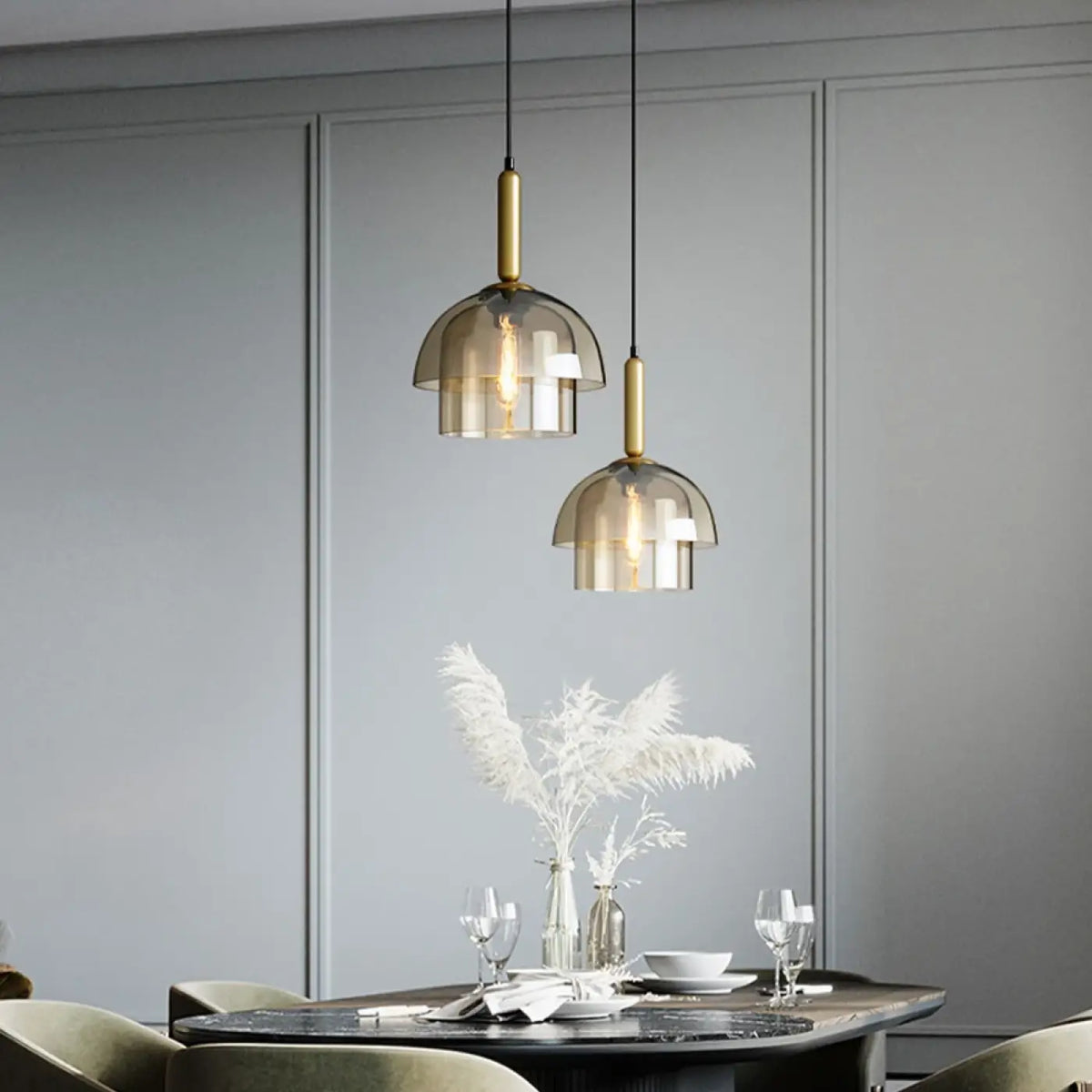Suspension cloche en verre ambré, ampoule rétro, S ou M