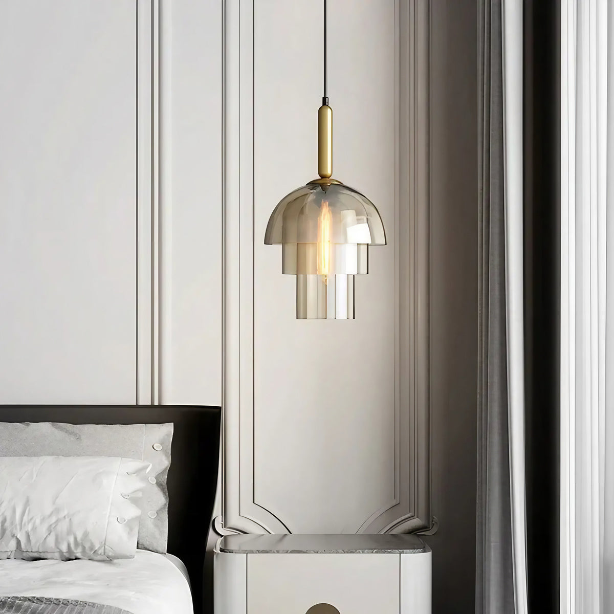 Suspension cloche en verre ambré, ampoule rétro, S ou M