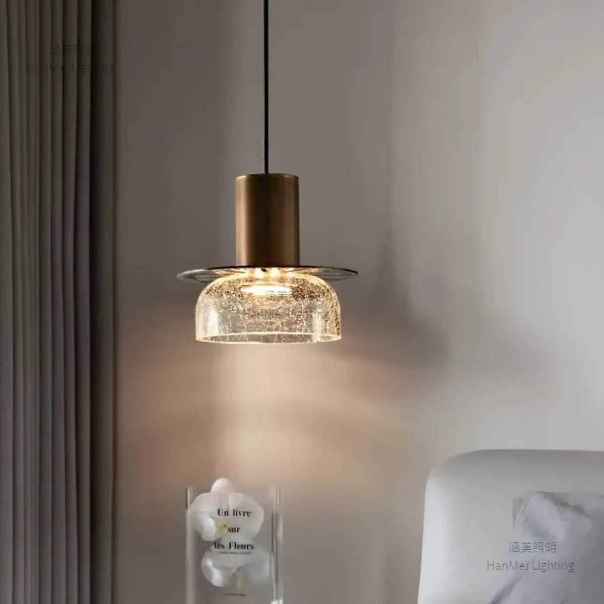 Suspension en verre craquelé et laiton, modèles A, B ou C