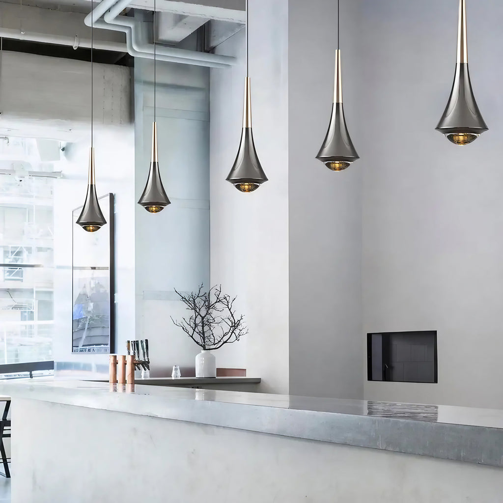 Suspension trompette en verre noir, ligne moderne