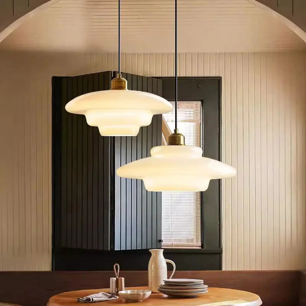 Suspension en verre opalin à étages, style scandinave, 3 modèles
