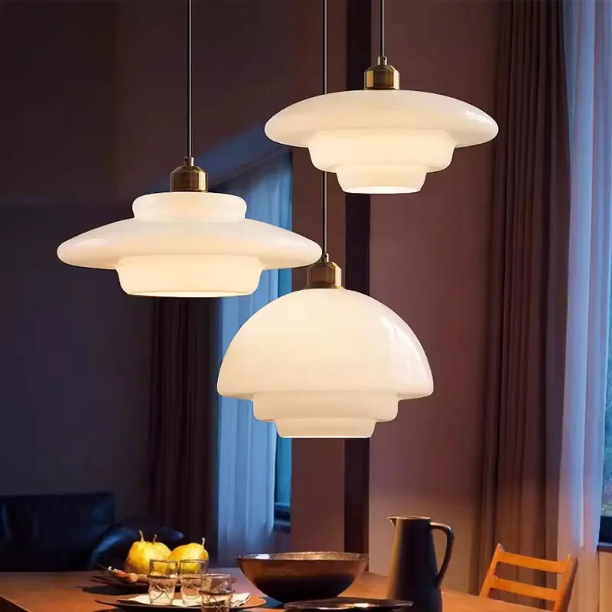 Suspension en verre opalin à étages, style scandinave, 3 modèles