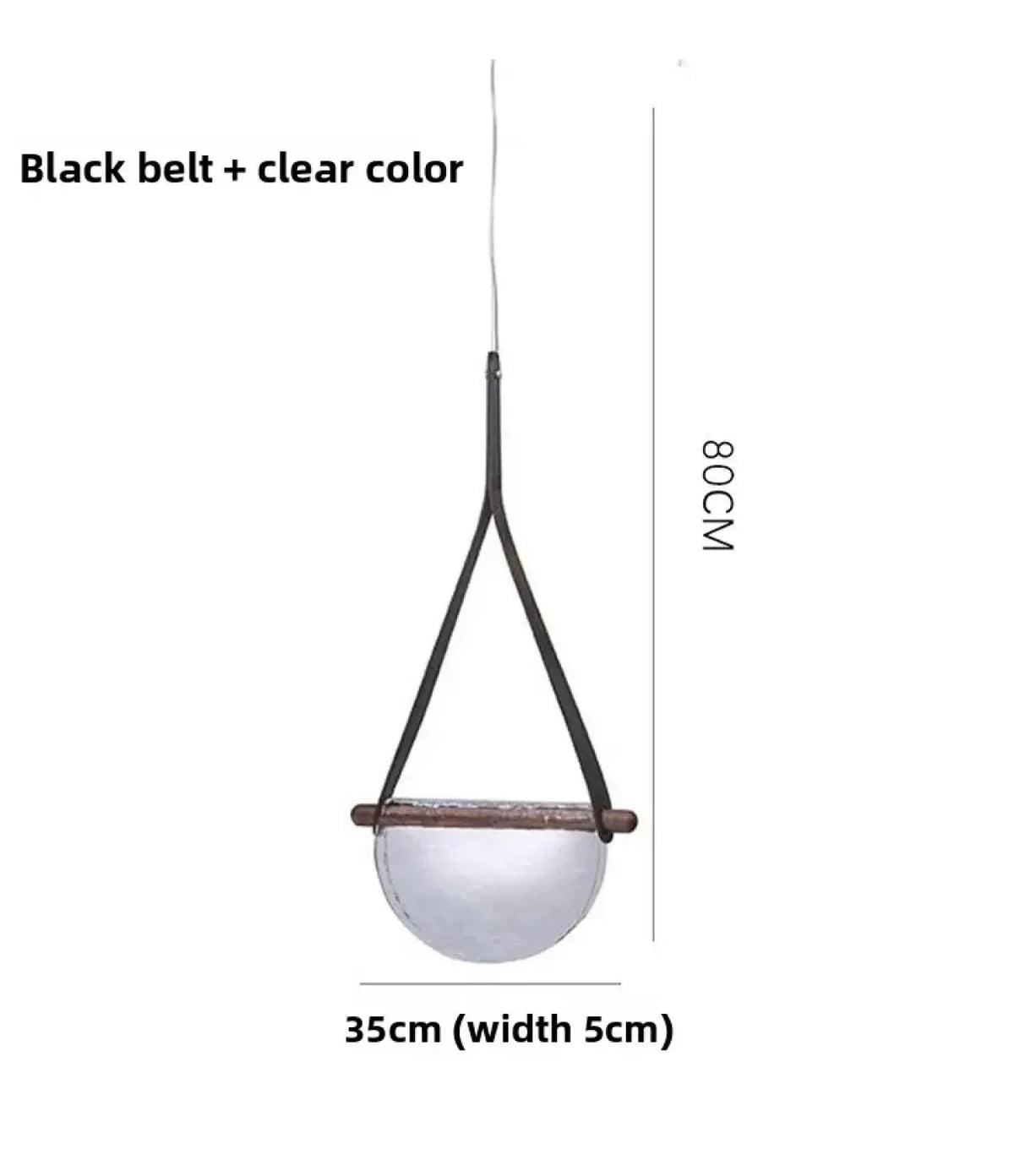 Suspension en verre soufflé tenue par une sangle en cuir