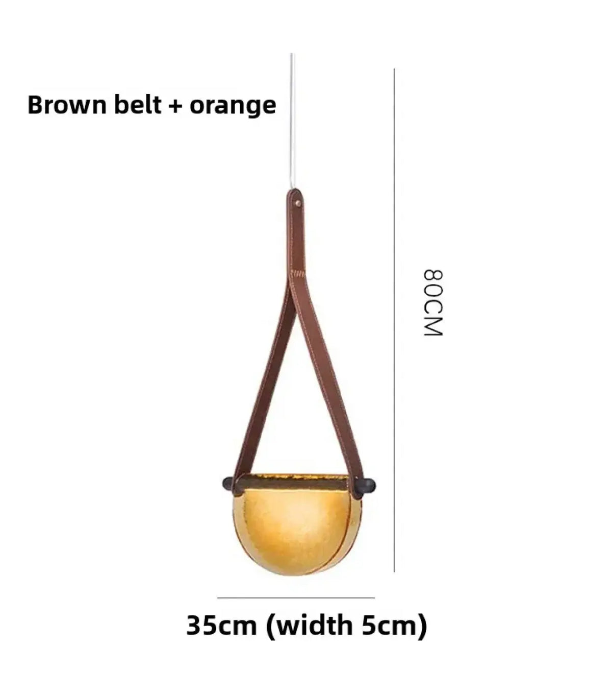 Suspension en verre soufflé tenue par une sangle en cuir